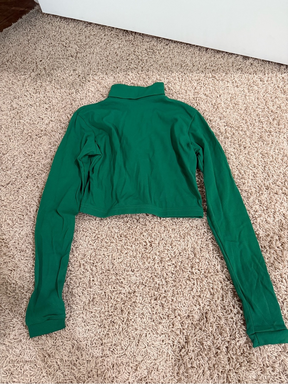 Cropped Green Long-Sleeve Turtleneck Top